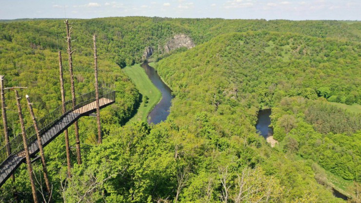 Ansicht der neuen Aussichtswarte im Nationalpark Thayatal mit Blick auf die unber&uuml;hrte Landschaft.